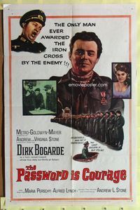 3e537 PASSWORD IS COURAGE one-sheet movie poster '63 great close-up of smiling Dirk Bogarde, WWII