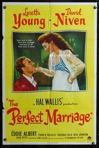 3e541 PERFECT MARRIAGE one-sheet movie poster '46 great art of Loretta Young with David Niven!