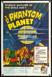 3e547 PHANTOM PLANET 1sheet '62 science shocker of the space age, wacky monster holding sexy girl!