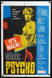 3e578 PSYCHO one-sheet movie poster R65 Leigh, Perkins, Alfred Hitchcock