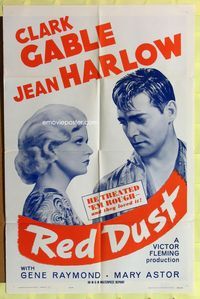 3e598 RED DUST one-sheet movie poster R63 handsome Clark Gable & sexy Jean Harlow!