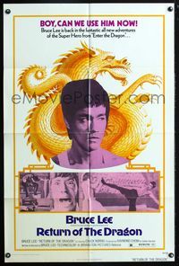 3e607 RETURN OF THE DRAGON one-sheet '74 Bruce Lee classic, great image of Lee performing kick!