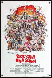 3e622 ROCK 'N' ROLL HIGH SCHOOL one-sheet '79 cool artwork of the The Ramones by William Stout!