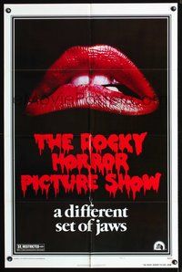3e624 ROCKY HORROR PICTURE SHOW style A 1sh R80s by Tim Curry, a different set of jaws!