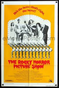 3e625 ROCKY HORROR PICTURE SHOW style B one-sheet '75 wacky image of cast, Tim Curry is the hero!