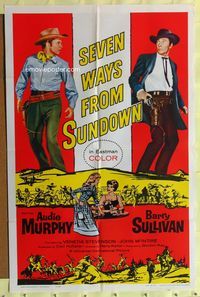 3e667 SEVEN WAYS FROM SUNDOWN one-sheet '60 full-length cowboys Audie Murphy & Barry Sullivan!