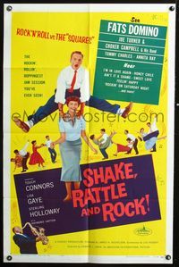 3e668 SHAKE, RATTLE & ROCK one-sheet '56 Fats Domino, dancing teens, Rock 'n' Roll vs the 