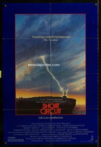 3e677 SHORT CIRCUIT one-sheet poster '86 cool artwork of Johnny Five being struck by lightning!