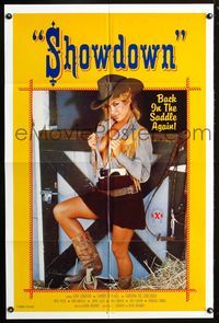 3e680 SHOWDOWN one-sheet movie poster '86 sexy cowgirl Gina Carrera is back in the saddle again!