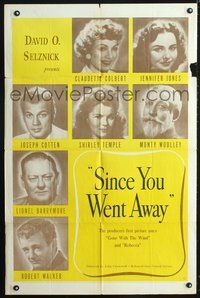 3e690 SINCE YOU WENT AWAY one-sheet poster '44 Claudette Colbert, Jennifer Jones, Shirley Temple