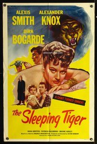 3e697 SLEEPING TIGER one-sheet poster '54 Joseph Losey, sexy Alexis Smith is a saint turned sinner!