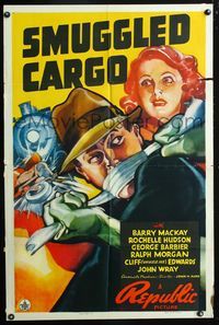 3e705 SMUGGLED CARGO one-sheet movie poster '39 Barry MacKay, Rochelle Hudson, cool art!