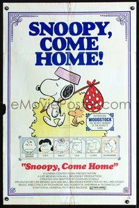 3e706 SNOOPY COME HOME one-sheet '72 Peanuts, Charlie Brown, great image of Snoopy & Woodstock!