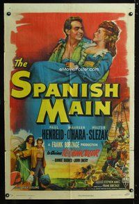 3e720 SPANISH MAIN style A 1sheet '45 Maureen O'Hara, Paul Henreid, Walter Slezak, first color RKO!