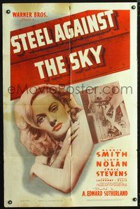 3e742 STEEL AGAINST THE SKY one-sheet '41 sexiest close up image of Alexis Smith, cool title art!