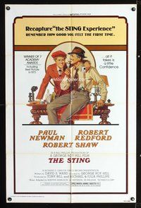 3e747 STING one-sheet poster R77 best artwork of Paul Newman & Robert Redford by Richard Amsel!