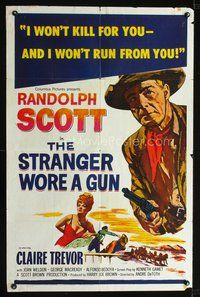3e757 STRANGER WORE A GUN one-sheet movie poster R61 cool image of cowboy Randolph Scott w/revolver!