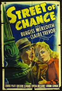 3e759 STREET OF CHANCE style A one-sheet movie poster '42 film noir, Burgess Meredith, Claire Trevor