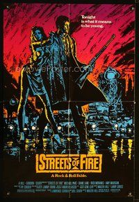 3e760 STREETS OF FIRE one-sheet '84 Walter Hill shows what it is like to be young tonight, cool art!