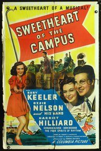 3e782 SWEETHEART OF THE CAMPUS one-sheet '41 Ruby Keeler, Ozzie & Harriet, cool big band image!