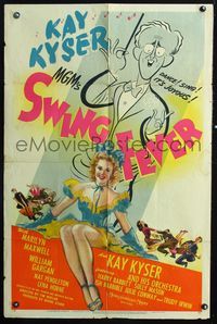 3e783 SWING FEVER one-sheet movie poster '44 Al Hirschfeld art of Kay Kyser, sexy Marilyn Maxwell!