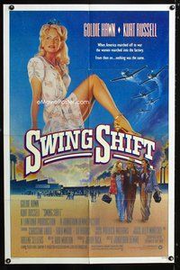 3e785 SWING SHIFT one-sheet poster '84 sexy full-length Goldie Hawn, Kurt Russell, airplane art!