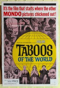 3e797 TABOOS OF THE WORLD one-sheet '63 I Tabu, AIP, Vincent Price, wild image of shocked audience!