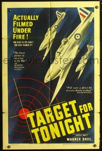 3e810 TARGET FOR TONIGHT one-sheet '41 cool art of WWII fighter jets, actually filmed under fire!