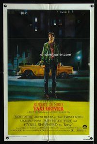 3e814 TAXI DRIVER one-sheet '76 classic artwork of Robert De Niro, directed by Martin Scorsese!