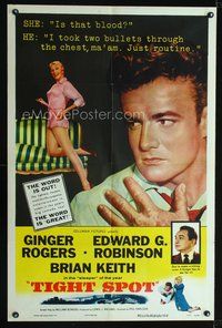 3e852 TIGHT SPOT one-sheet movie poster '55 sexy Ginger Rogers, close-up of Edward G. Robinson!