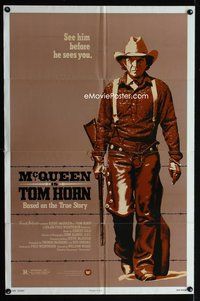 3e861 TOM HORN one-sheet '80 great full-length image of Steve McQueen, see him before he sees you!