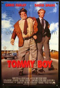 3e864 TOMMY BOY DS one-sheet poster '95 great close up of screwballs Chris Farley & David Spade!