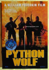 3e580 PYTHON WOLF video one-sheet '88 William Friedkin, image of combat team in front of fireball!