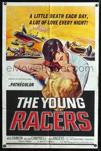 3e991 YOUNG RACERS one-sheet '63 a little death each day, a lot of love every night, cool art!