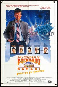 3f020 ADVENTURES OF BUCKAROO BANZAI one-sheet '84 Peter Weller science fiction thriller, cool art!