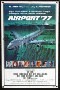 3f024 AIRPORT '77 1sh '77 Lee Grant, Jack Lemmon, Olivia de Havilland, Bermuda Triangle crash art!