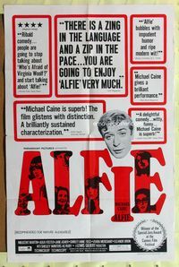 3f025 ALFIE reviews one-sheet movie poster '66 British cad Michael Caine loves them and leaves them!