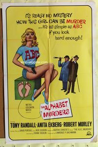 3f029 ALPHABET MURDERS one-sheet movie poster '66 Tony Randall, sexy Anita Ekberg is murder!