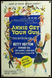 3f035 ANNIE GET YOUR GUN one-sheet '50 sexy Betty Hutton as the greatest sharpshooter, Howard Keel