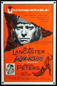 3f038 APACHE one-sheet poster R60s Robert Aldrich, Native American Burt Lancaster & Jean Peters!