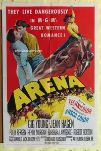 3f043 ARENA one-sheet movie poster '53 Gig Young & Jean Hagen live dangerously!