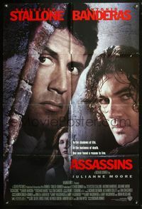 3f048 ASSASSINS DS 1sheet '95 cool image of Sylvester Stallone, Antonio Banderas & Julianne Moore!