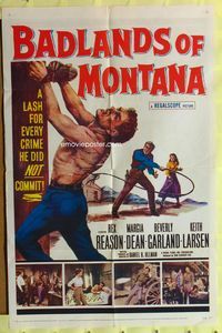 3f062 BADLANDS OF MONTANA one-sheet poster '57 Rex Reason whipped for crimes he did not commit!