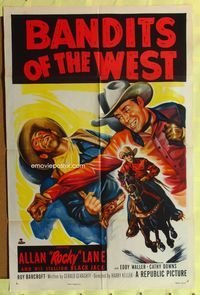 3f066 BANDITS OF THE WEST 1sheet '53 Allan Rocky Lane & his stallion Black Jack, cool western art!