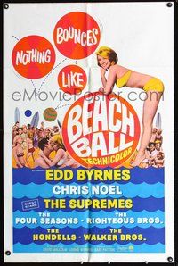 3f071 BEACH BALL one-sheet movie poster '65 Edd Byrnes, Chris Noel, The Supremes, sexy bikini art!