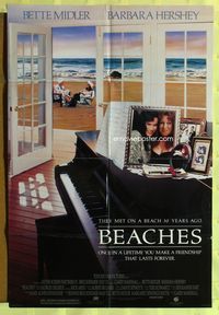 3f073 BEACHES one-sheet movie poster '88 great image of best friends Bette Midler & Barbara Hershey!