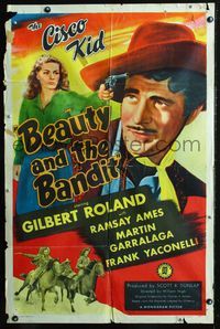 3f074 BEAUTY & THE BANDIT one-sheet poster '46 Gilbert Roland as the Cisco Kid, pretty Ramsay Ames!