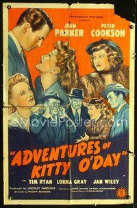 3g016 ADVENTURES OF KITTY O'DAY one-sheet '44 Jean Parker, Peter Cookson, Tim Ryan, Lorna Gray