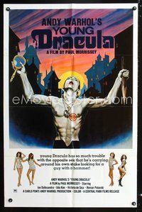 3g029 ANDY WARHOL'S DRACULA 1sh R76 really cool Emmett art of Udo Kier as Dracula w/stake in hand!