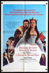 3g034 ANNE OF THE THOUSAND DAYS style D 1sh '70 Richard Burton as King Henry VIII, Genevieve Bujold